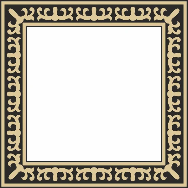 Vector Golden Black Square Kazakh National Ornament Ethnic Pattern Peoples — Stock Vector