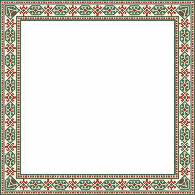 Vektör renkli kare Kazak ulusal süsü. Büyük Steppe 'deki insanların etnik kalıpları,