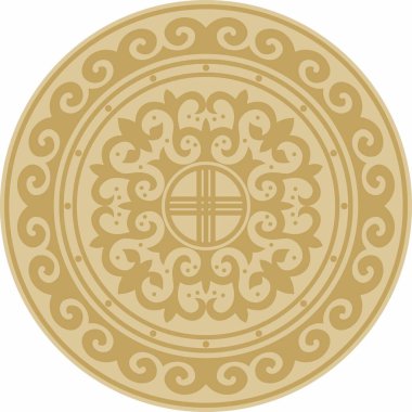 Altın turuncu Kazak ulusal süsü. Büyük Steppe, Moğollar, Kırgız ve Kalmyk halklarının etnik kalıpları,