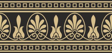 Vektör altın ve siyah dikişsiz klasik Yunan süsü. Sonsuz Avrupa modeli. Sınır, çerçeve Antik Yunan, Roma İmparatorluğu