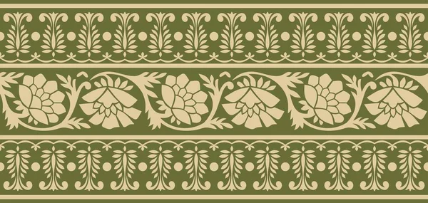 Vector Naadloos Goud Groene Indiase Nationale Ornament Etnische Eindeloze Plantengrens — Stockvector