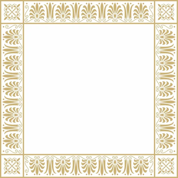 Vektorový Zlatý Čtvercový Klasický Řecký Ornament Evropská Ozdoba Hranice Rámeček — Stockový vektor