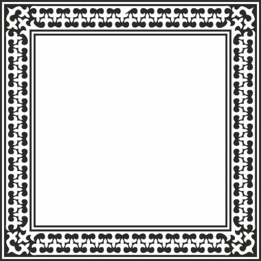 Vector siyah tek renkli kare Kazak ulusal süsü. Büyük Steppe 'deki insanların etnik kalıpları,