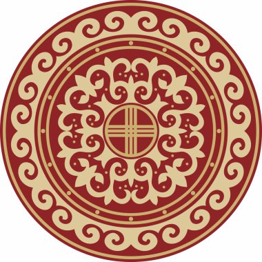 Kırmızı ve altın renkli Kazak milli süsü. Büyük Steppe 'deki insanların etnik kalıpları,