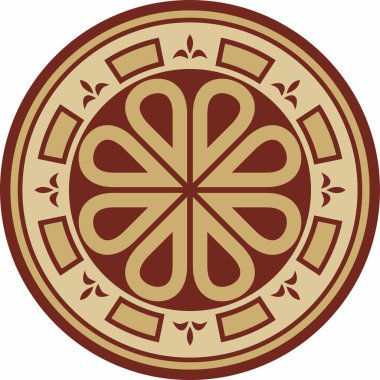 Vektör altın ve kırmızı yuvarlak antik Bizans süsü. Yunanistan, Doğu Roma İmparatorluğu 'nun klasik çemberi. İstanbul 'un şablon motifleri