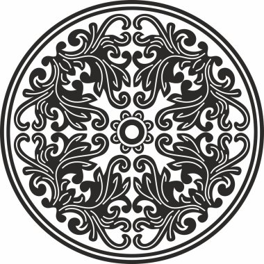 Antik Bizans süsü etrafında siyah tek renkli taşıyıcı. Yunanistan, Doğu Roma İmparatorluğu 'nun klasik çemberi. İstanbul 'un şablon motifleri