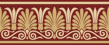 Vektör altın ve kırmızı dikişsiz klasik Yunan süsü. Sonsuz Avrupa modeli. Sınır, çerçeve Antik Yunan, Roma İmparatorluğu