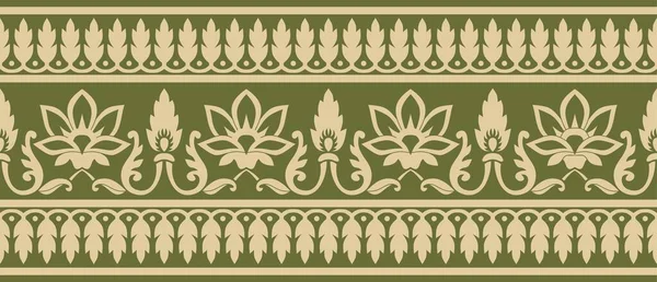 Vector Seamless Gold Green Indian National Ornament Ethnic Endless Plant — Stock Vector