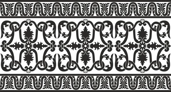 Vector Monochrome Black Seamless Classic Renaissance Ornament Endless European Border — Stock Vector