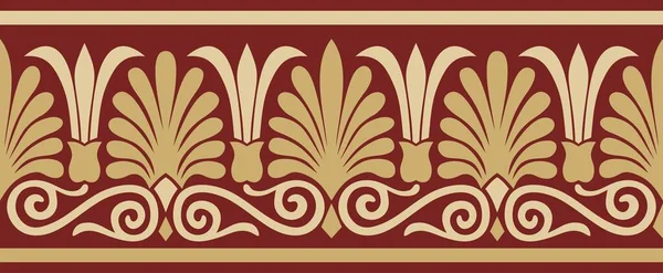 Vector Gold Red Seamless Classic Greek Ornament Endless European Pattern — Stock Vector