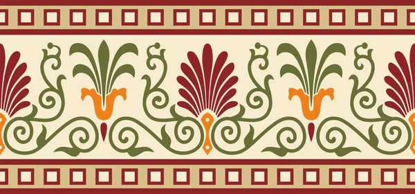 Vector Gekleurde Naadloze Klassieke Griekse Ornament Eindeloos Europees Patroon Grens Stockvector