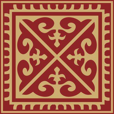 Altın Meydanı Kazak ulusal süsüsüyle kırmızı vektör. Büyük Steppe 'deki insanların etnik kalıpları,