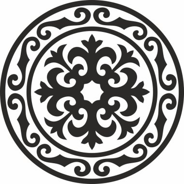 Kazak ulusal süsü etrafında siyah tek renkli taşıyıcı. Büyük Steppe 'deki insanların etnik kalıpları,