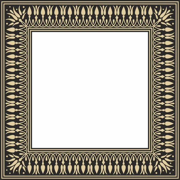 Vector Gold Und Schwarz Quadratischen Klassischen Griechischen Mäander Ornament Muster — Stockvektor