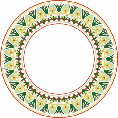 Vektör eski renkli Mısır yuvarlak süsü. Sınırsız ulusal etnik sınır, çerçeve, halka