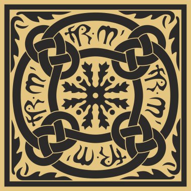 Vektör altın kare klasik Avrupa ulusal süsü. Romalıların etnik kalıpları. Antik Yunan karoları, Roma İmparatorluğu