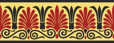 Vektör renksiz klasik Yunan süsü. Sonsuz Avrupa modeli. Sınır, çerçeve Antik Yunan, Roma İmparatorluğu