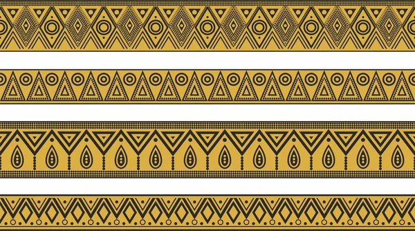 Vector Set Gold Black Native American Ornamental Seamless Borders Framework — стоковый вектор