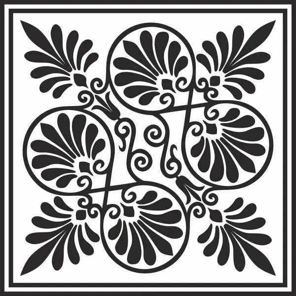 古希腊的矢量黑色单色正方形装饰品 罗马帝国的经典瓷砖图案 — 图库矢量图片