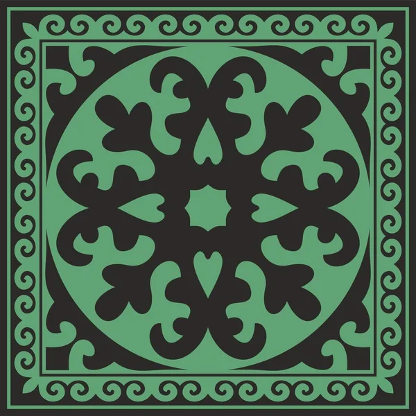 Vector Green Black Square Kazakh National Ornament Ethnic Pattern Peoples — Stock Vector