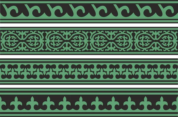 Векторно Зеленый Черный Бесшовный Казахский Национальный Орнамент Этнический Бесконечный Узор — стоковый вектор