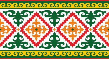 Vektör renksiz Kazak ulusal süsü. Büyük Steppe, Moğollar, Kırgız ve Kalmikler 'in sonsuz etnik kalıpları.,