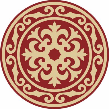 Kırmızı ve altın renkli Kazak milli süsü. Büyük Steppe 'deki insanların etnik kalıpları,