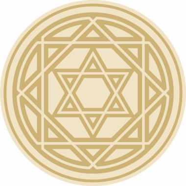 Altın Yahudi ulusal süsü etrafında vektör. Davut Yıldızı. Semitik halk çemberi, düzen. İsrail etnik işareti, halka