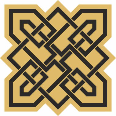 Vektör altın ve siyah Kelt düğümü. Antik Avrupa insanlarının süsü. İrlanda, İskoçlar, İngilizler, Franklar 'ın işareti ve sembolü.