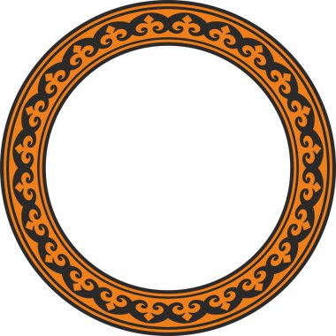 Turuncu ve siyah Kazak ulusal yuvarlak desen, çerçeve. Asya 'nın göçebe halkları, Büyük Steppe, Kazaklar, Kirghiz, Kalmykler, Moğollar, Buryatlar, Türkler