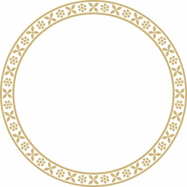 Altın Hint ulusal süsü etrafında vektör. Etnik bitki çemberi, sınır. Çerçeve, çiçek yüzüğü. Gelincikler ve yapraklar