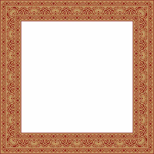 ベクトルゴールドと赤の正方形の古典的なルネッサンスの装飾 無限のヨーロッパの国境 リバイバルスタイルフレーム — ストックベクタ