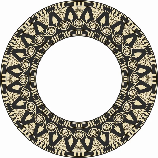 Vettore Rotondo Oro Nero Ornamento Egiziano Confine Cerchio Infinito Cornice — Vettoriale Stock