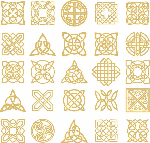 Vectorset Van Gouden Keltische Knopen Ornament Van Oude Europese Volkeren Stockillustratie