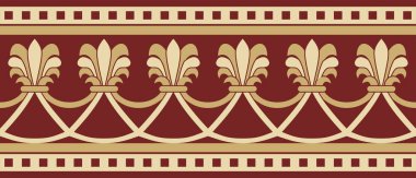 Sonsuz kırmızı ve altın rengi İran süsü. Kusursuz çerçeve, İran uygarlığının sınır etnik düzeni