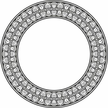 Vector black monochrome round ornament ring of ancient Greece. Classic pattern frame border Roman Empire