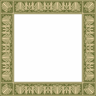 Vektör altın ve yeşil kare klasik Yunan süsü. Avrupa süsü. Sınır, çerçeve Antik Yunan, Roma İmparatorluğu