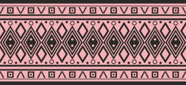 Vector pink and black seamless Indian patterns. National seamless ornaments, borders, frames. colored decorations of the peoples of South America, Maya, Inca, Aztecs. Print for fabric, paper, textile and clothing.