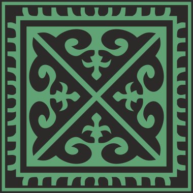 Siyah Kazak Meydanı ulusal süslemesi olan vektör yeşili. Büyük Steppe 'deki insanların etnik kalıpları,