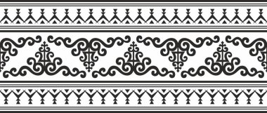 Vektör tek renkli siyah dikişsiz Yakut süsü. Sonsuz sınır, Uzak Doğu 'nun kuzey halklarının çerçevesi..