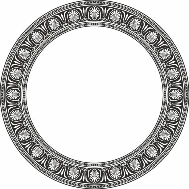 Vector monokrom siyah yuvarlak klasik Yunan süsü. Avrupa süsü. Sınır, çerçeve, daire, halka Antik Yunan, Roma İmparatorluğu