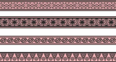 Pembe ve siyah Kızılderili süslemesiz kenarlı vektör seti. Amerika, Aztekler, Maya ve İnkalar 'ın çerçevesi
