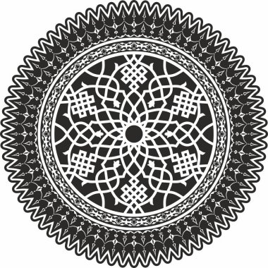 Siyah tek renkli vektör, Türk süsü. Osmanlı çemberi, halka, çerçeve.