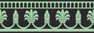 Siyah İran süsüyle uçsuz bucaksız yeşil bir vektör. Kusursuz çerçeve, İran uygarlığının sınır etnik düzeni