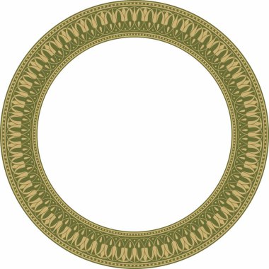 Vektör altın ve yeşil yuvarlak klasik Yunan turuncu süsü. Kalıp, Antik Yunan çemberi. Roma İmparatorluğu Sınır, Çerçeve, Yüzüğü