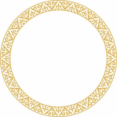 Altın taşıyıcı Kazak ulusal yuvarlak desen, çerçeve. Asya 'nın göçebe halkları, Büyük Steppe, Kazaklar, Kirghiz, Kalmykler, Moğollar, Buryatlar, Türkler