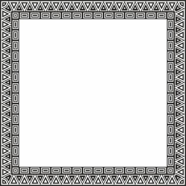 Siyah monokrom kareli vektör ulusal Hint desenleri. Ulusal etnik süsler, sınırlar, çerçeveler. Güney Amerika halklarının renkli süslemeleri, Maya, İnka, Aztekler