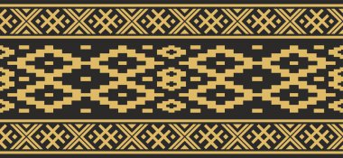 Vector golden color seamless Belarusian national ornament. Ethnic endless black border, Slavic peoples frame. 
