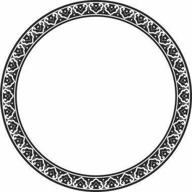 Vektör tek renkli siyah yuvarlak Çin süsü. Çerçeve, sınır, çember, doğunun Asyalı halkası.