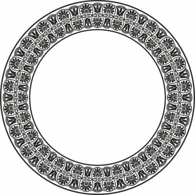 Vector black monochrome round ornament ring of ancient Greece. Classic pattern frame border Roman Empire